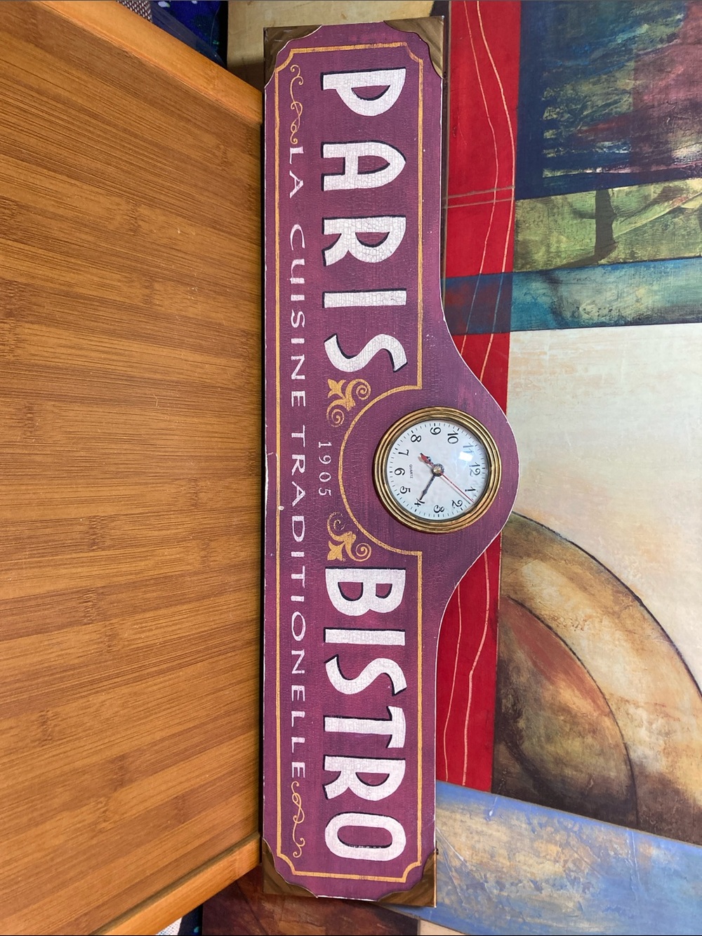 PARIS BISTRO KITCHEN CLOCK SIGN 2’ RUSTIC DISTRESSED WOODEN DECOR